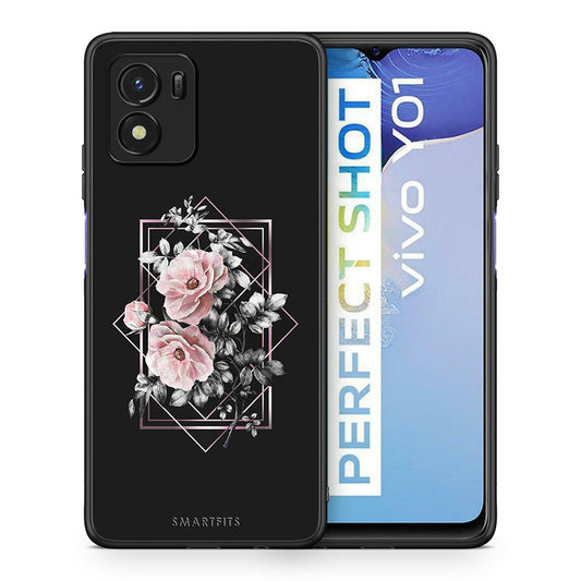 Θήκη Vivo Y01 / Y15s Frame Flower από τη Smartfits με σχέδιο στο πίσω μέρος και μαύρο περίβλημα | Vivo Y01 / Y15s Frame Flower case with colorful back and black bezels