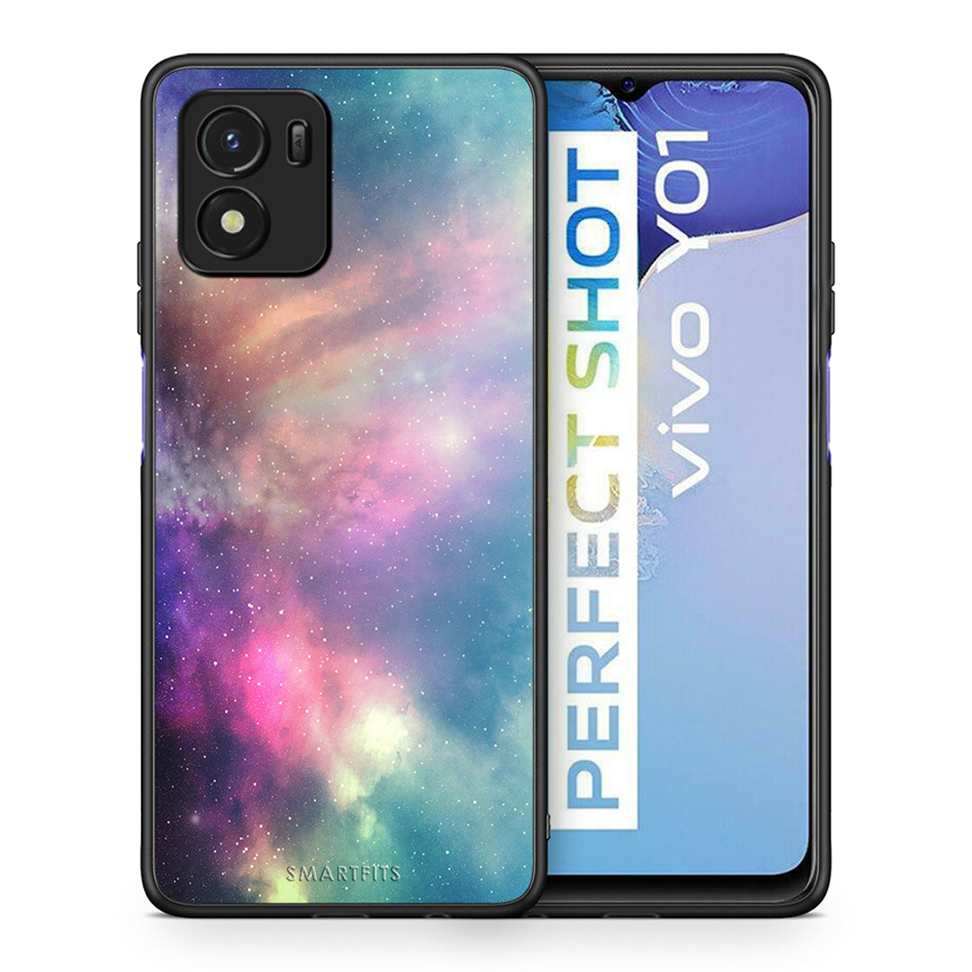 Θήκη Vivo Y01 / Y15s Rainbow Galaxy από τη Smartfits με σχέδιο στο πίσω μέρος και μαύρο περίβλημα | Vivo Y01 / Y15s Rainbow Galaxy case with colorful back and black bezels
