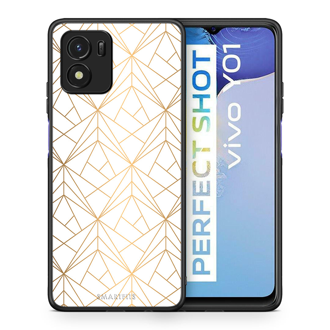 Θήκη Vivo Y01 / Y15s Luxury White Geometric από τη Smartfits με σχέδιο στο πίσω μέρος και μαύρο περίβλημα | Vivo Y01 / Y15s Luxury White Geometric case with colorful back and black bezels