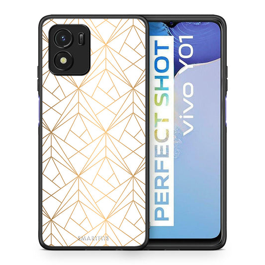 Θήκη Vivo Y01 / Y15s Luxury White Geometric από τη Smartfits με σχέδιο στο πίσω μέρος και μαύρο περίβλημα | Vivo Y01 / Y15s Luxury White Geometric case with colorful back and black bezels