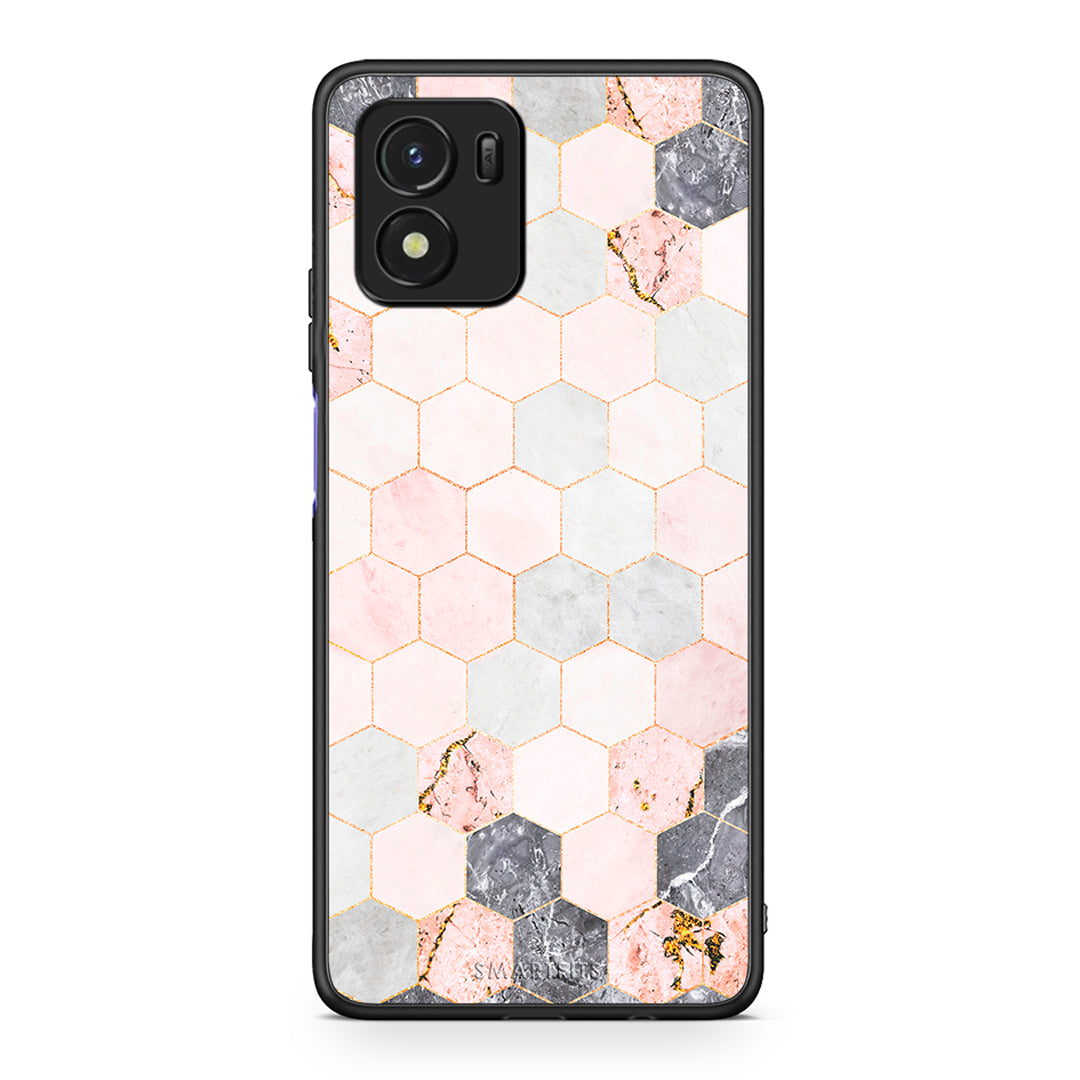 4 - Vivo Y01 / Y15s Hexagon Pink Marble case, cover, bumper