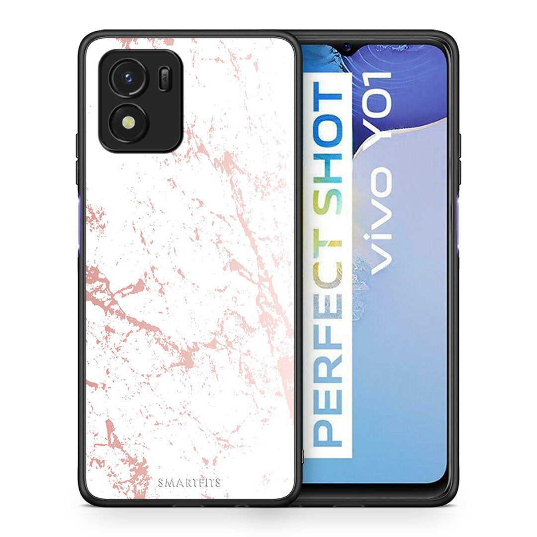 Θήκη Vivo Y01 / Y15s Pink Splash Marble από τη Smartfits με σχέδιο στο πίσω μέρος και μαύρο περίβλημα | Vivo Y01 / Y15s Pink Splash Marble case with colorful back and black bezels