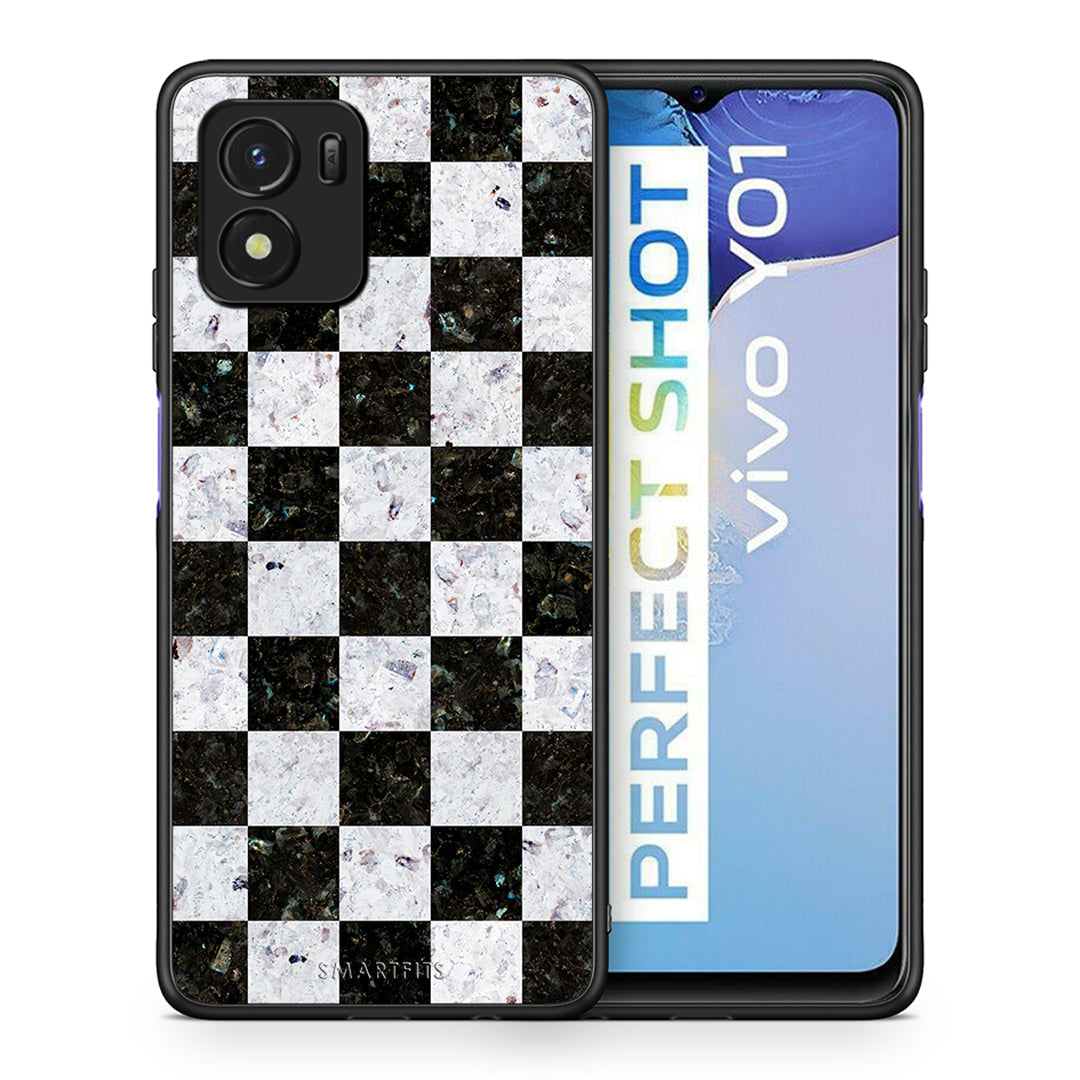 Θήκη Vivo Y01 / Y15s Square Geometric Marble από τη Smartfits με σχέδιο στο πίσω μέρος και μαύρο περίβλημα | Vivo Y01 / Y15s Square Geometric Marble case with colorful back and black bezels