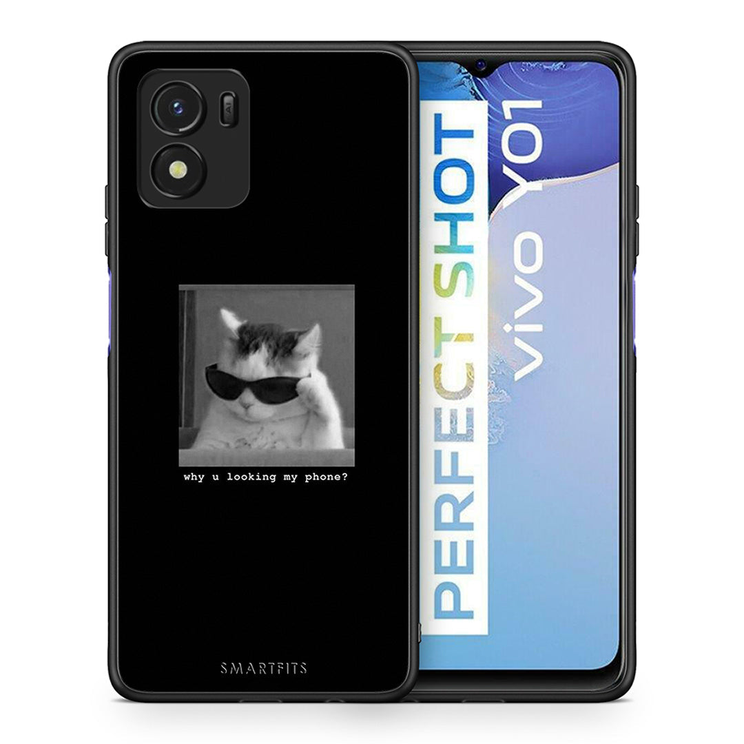 Θήκη Vivo Y01 / Y15s Meme Cat από τη Smartfits με σχέδιο στο πίσω μέρος και μαύρο περίβλημα | Vivo Y01 / Y15s Meme Cat case with colorful back and black bezels