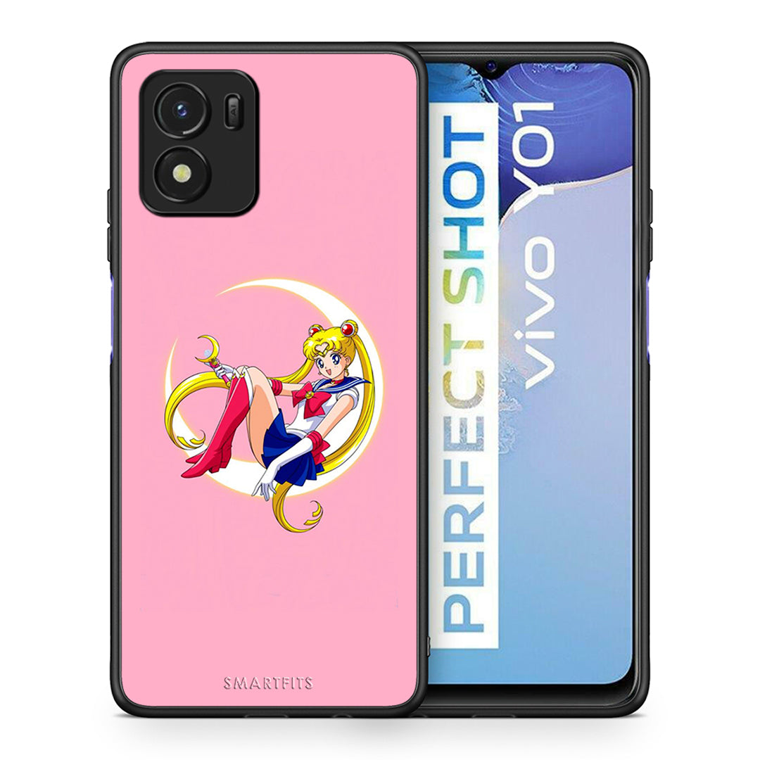 Θήκη Vivo Y01 / Y15s Moon Girl από τη Smartfits με σχέδιο στο πίσω μέρος και μαύρο περίβλημα | Vivo Y01 / Y15s Moon Girl case with colorful back and black bezels