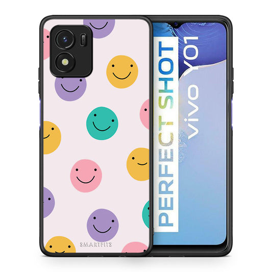 Θήκη Vivo Y01 / Y15s Smiley Faces από τη Smartfits με σχέδιο στο πίσω μέρος και μαύρο περίβλημα | Vivo Y01 / Y15s Smiley Faces case with colorful back and black bezels