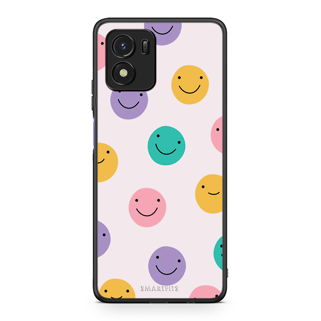 Vivo Y01 / Y15s Smiley Faces θήκη από τη Smartfits με σχέδιο στο πίσω μέρος και μαύρο περίβλημα | Smartphone case with colorful back and black bezels by Smartfits