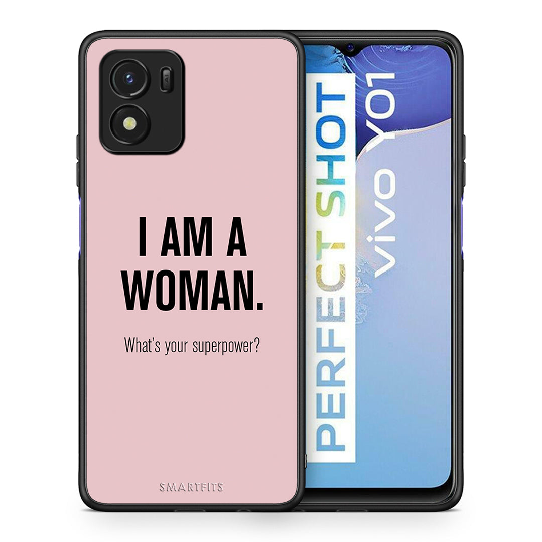 Θήκη Vivo Y01 / Y15s Superpower Woman από τη Smartfits με σχέδιο στο πίσω μέρος και μαύρο περίβλημα | Vivo Y01 / Y15s Superpower Woman case with colorful back and black bezels