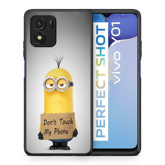 Θήκη Vivo Y01 / Y15s Minion Text από τη Smartfits με σχέδιο στο πίσω μέρος και μαύρο περίβλημα | Vivo Y01 / Y15s Minion Text case with colorful back and black bezels