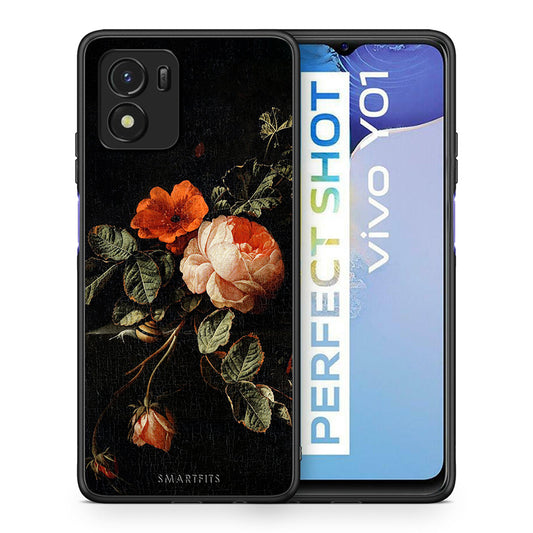 Θήκη Vivo Y01 / Y15s Vintage Roses από τη Smartfits με σχέδιο στο πίσω μέρος και μαύρο περίβλημα | Vivo Y01 / Y15s Vintage Roses case with colorful back and black bezels