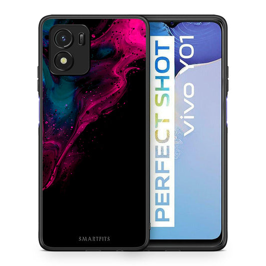 Θήκη Vivo Y01 / Y15s Pink Black Watercolor από τη Smartfits με σχέδιο στο πίσω μέρος και μαύρο περίβλημα | Vivo Y01 / Y15s Pink Black Watercolor case with colorful back and black bezels