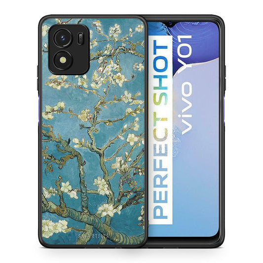 Θήκη Vivo Y01 / Y15s White Blossoms από τη Smartfits με σχέδιο στο πίσω μέρος και μαύρο περίβλημα | Vivo Y01 / Y15s White Blossoms case with colorful back and black bezels