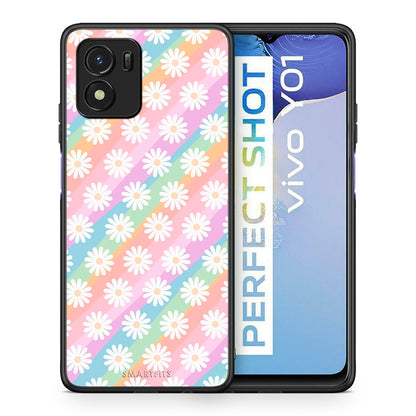 Θήκη Vivo Y01 / Y15s White Daisies από τη Smartfits με σχέδιο στο πίσω μέρος και μαύρο περίβλημα | Vivo Y01 / Y15s White Daisies case with colorful back and black bezels