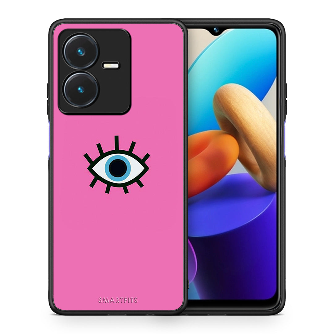 Θήκη Vivo Y22s Blue Eye Pink από τη Smartfits με σχέδιο στο πίσω μέρος και μαύρο περίβλημα | Vivo Y22s Blue Eye Pink case with colorful back and black bezels