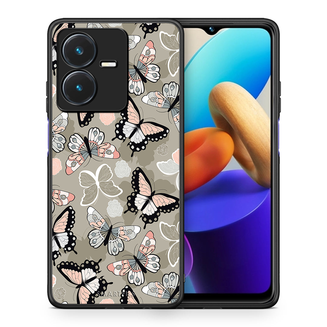 Θήκη Vivo Y22s Butterflies Boho από τη Smartfits με σχέδιο στο πίσω μέρος και μαύρο περίβλημα | Vivo Y22s Butterflies Boho case with colorful back and black bezels