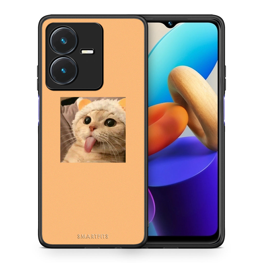 Θήκη Vivo Y22s Cat Tongue από τη Smartfits με σχέδιο στο πίσω μέρος και μαύρο περίβλημα | Vivo Y22s Cat Tongue case with colorful back and black bezels