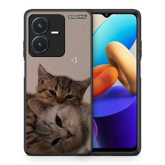 Θήκη Vivo Y22s Cats In Love από τη Smartfits με σχέδιο στο πίσω μέρος και μαύρο περίβλημα | Vivo Y22s Cats In Love case with colorful back and black bezels