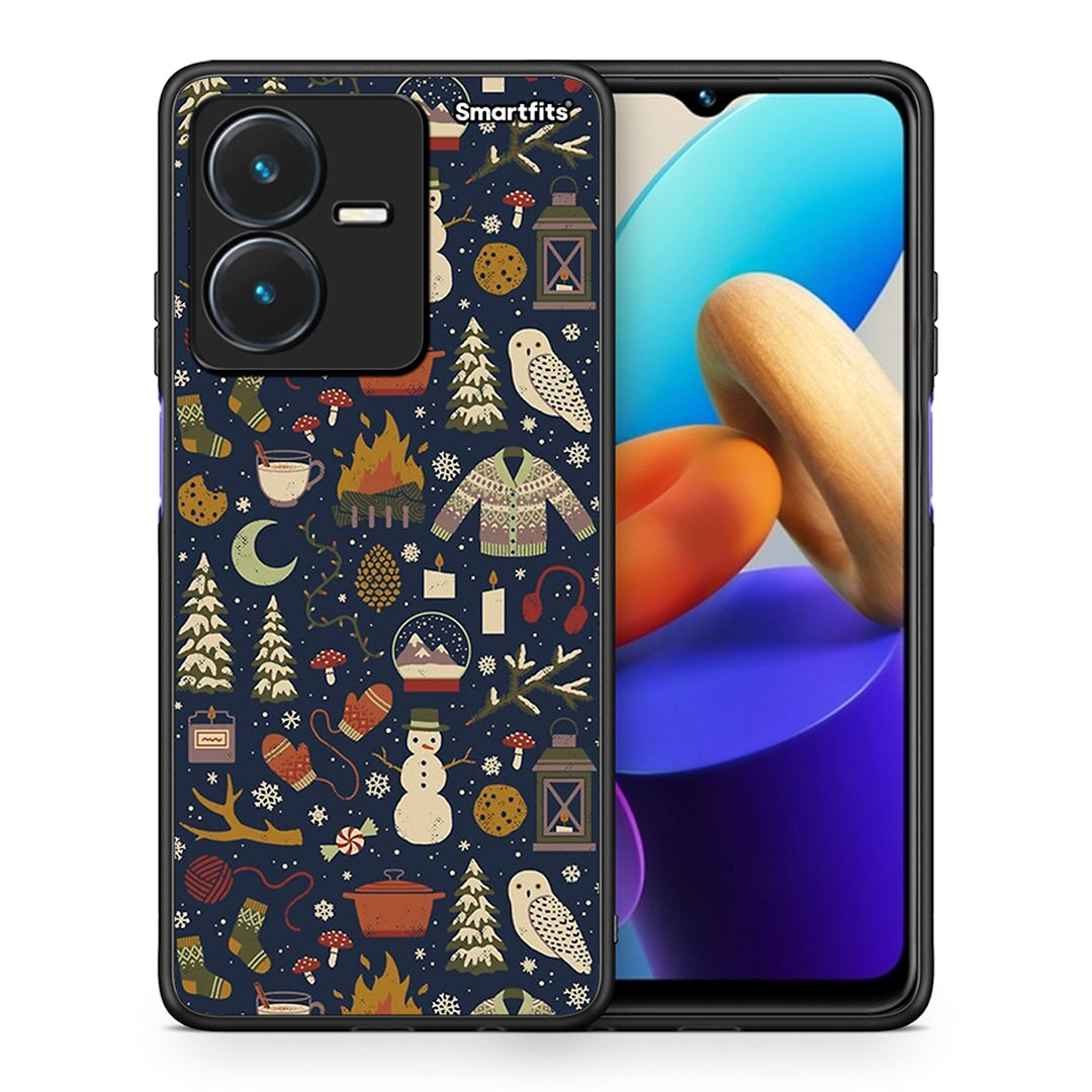 Θήκη Vivo Y22s Christmas Elements από τη Smartfits με σχέδιο στο πίσω μέρος και μαύρο περίβλημα | Vivo Y22s Christmas Elements case with colorful back and black bezels