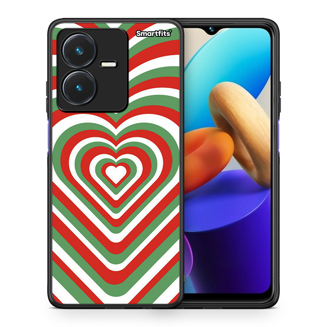 Θήκη Vivo Y22s Christmas Hearts από τη Smartfits με σχέδιο στο πίσω μέρος και μαύρο περίβλημα | Vivo Y22s Christmas Hearts case with colorful back and black bezels