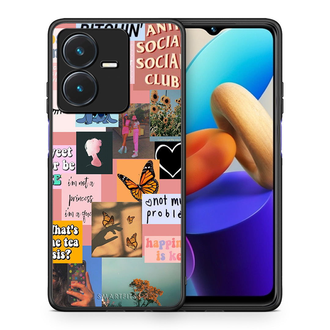 Θήκη Αγίου Βαλεντίνου Vivo Y22s Collage Bitchin από τη Smartfits με σχέδιο στο πίσω μέρος και μαύρο περίβλημα | Vivo Y22s Collage Bitchin case with colorful back and black bezels