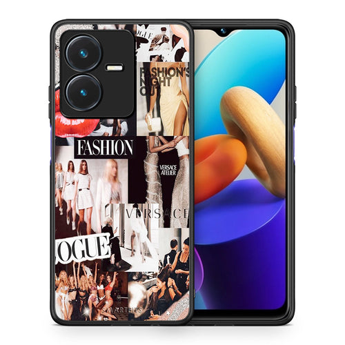 Θήκη Αγίου Βαλεντίνου Vivo Y22s Collage Fashion από τη Smartfits με σχέδιο στο πίσω μέρος και μαύρο περίβλημα | Vivo Y22s Collage Fashion case with colorful back and black bezels