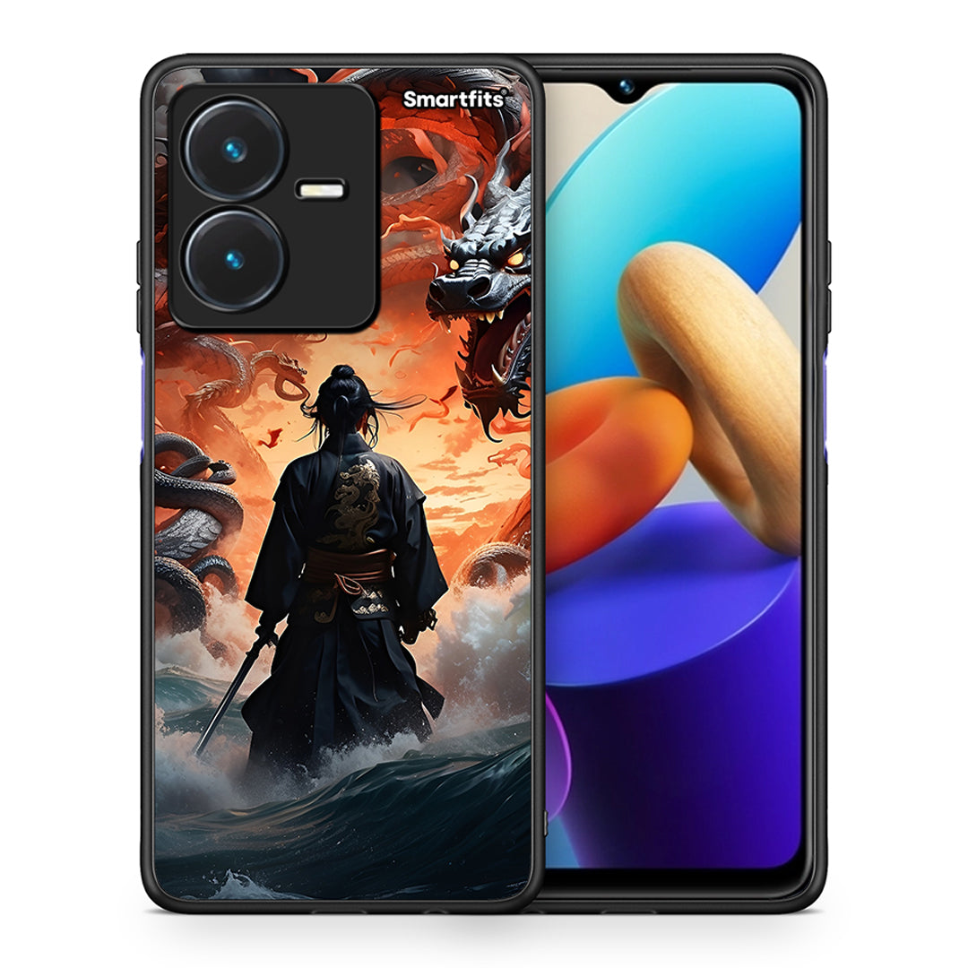 Θήκη Vivo Y22s Dragons Fight από τη Smartfits με σχέδιο στο πίσω μέρος και μαύρο περίβλημα | Vivo Y22s Dragons Fight case with colorful back and black bezels