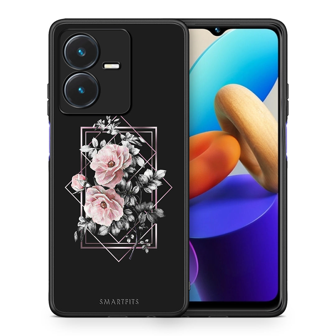 Θήκη Vivo Y22s Frame Flower από τη Smartfits με σχέδιο στο πίσω μέρος και μαύρο περίβλημα | Vivo Y22s Frame Flower case with colorful back and black bezels