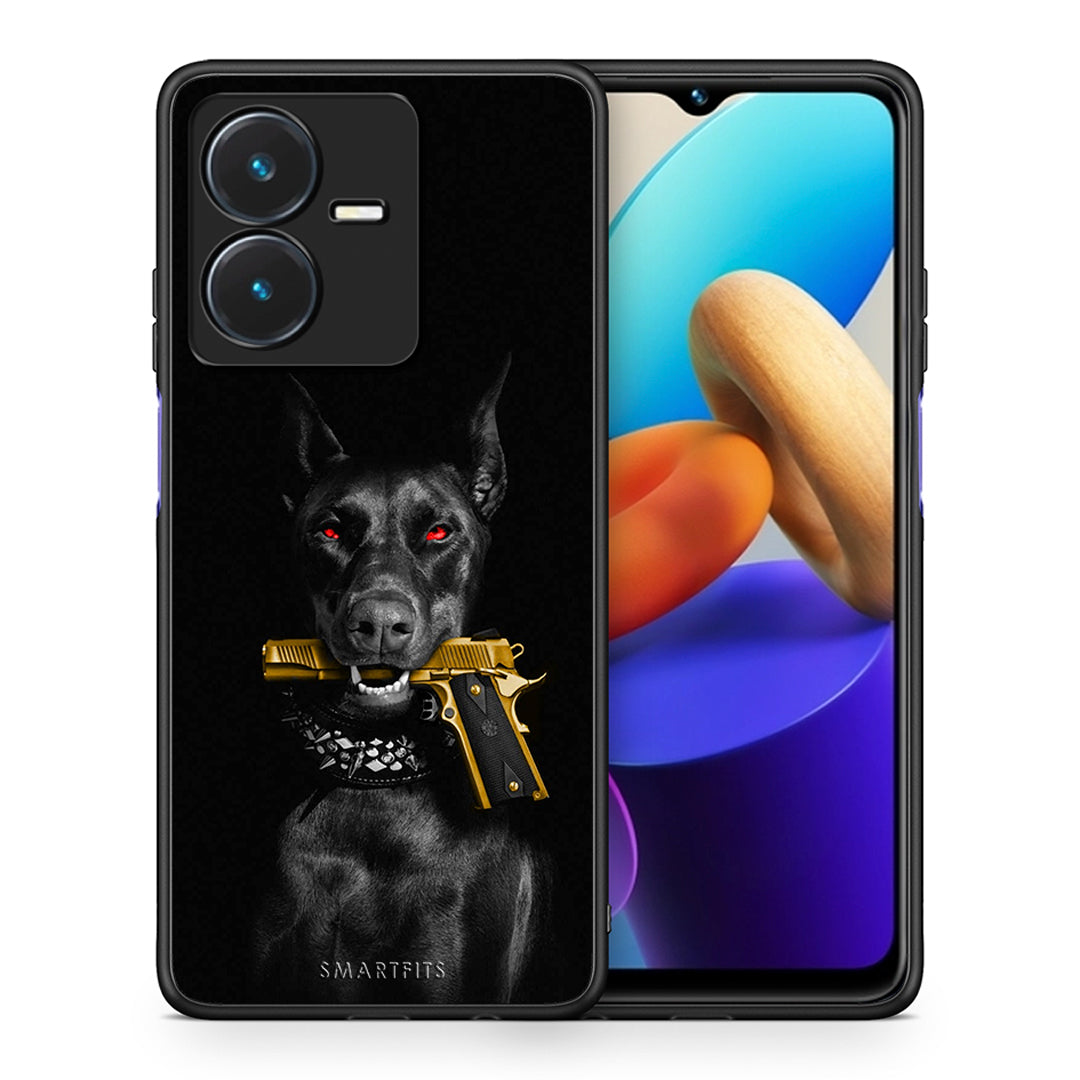 Θήκη Αγίου Βαλεντίνου Vivo Y22s Golden Gun από τη Smartfits με σχέδιο στο πίσω μέρος και μαύρο περίβλημα | Vivo Y22s Golden Gun case with colorful back and black bezels