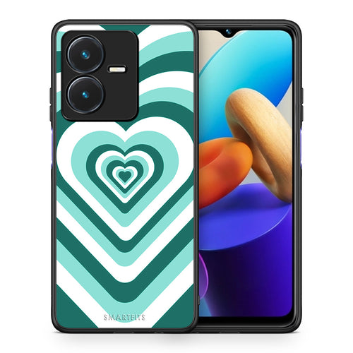Θήκη Vivo Y22s Green Hearts από τη Smartfits με σχέδιο στο πίσω μέρος και μαύρο περίβλημα | Vivo Y22s Green Hearts case with colorful back and black bezels