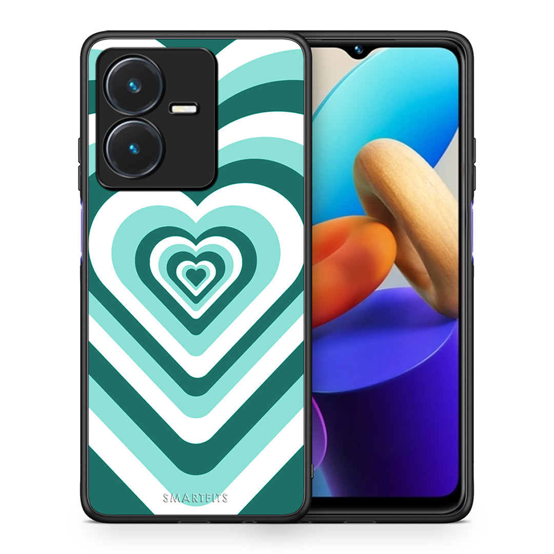 Θήκη Vivo Y22s Green Hearts από τη Smartfits με σχέδιο στο πίσω μέρος και μαύρο περίβλημα | Vivo Y22s Green Hearts case with colorful back and black bezels