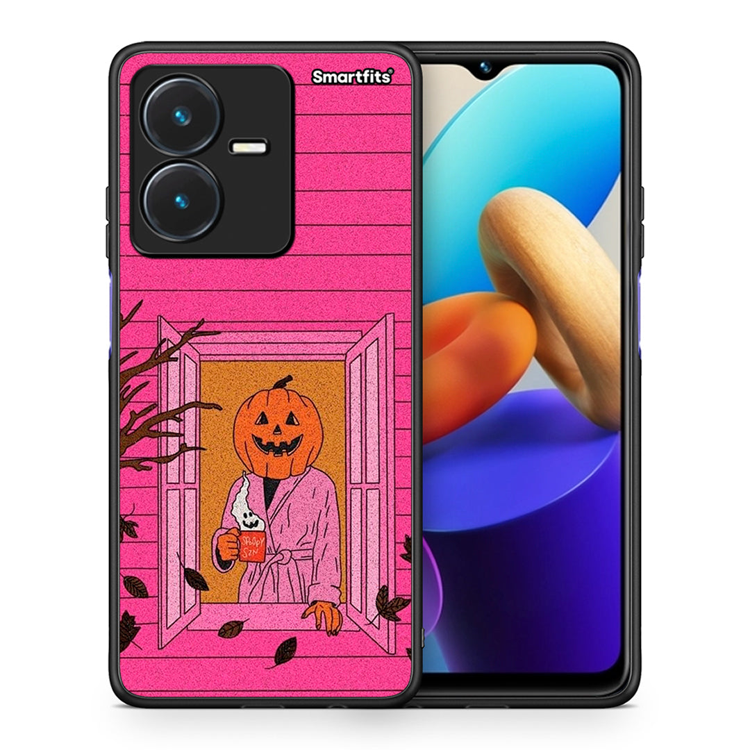 Θήκη Vivo Y22s Halloween Pumpkin Lady από τη Smartfits με σχέδιο στο πίσω μέρος και μαύρο περίβλημα | Vivo Y22s Halloween Pumpkin Lady case with colorful back and black bezels