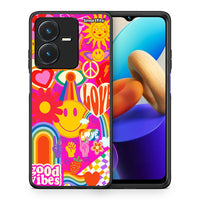 Thumbnail for Θήκη Vivo Y22s Hippie Love από τη Smartfits με σχέδιο στο πίσω μέρος και μαύρο περίβλημα | Vivo Y22s Hippie Love case with colorful back and black bezels