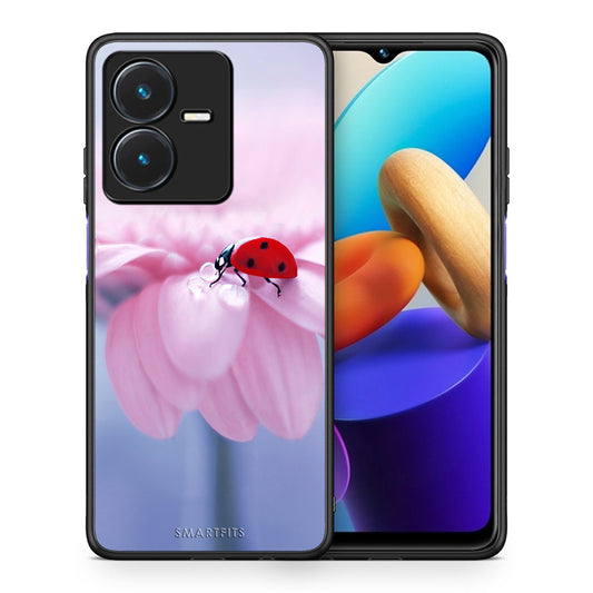 Θήκη Vivo Y22s Ladybug Flower από τη Smartfits με σχέδιο στο πίσω μέρος και μαύρο περίβλημα | Vivo Y22s Ladybug Flower case with colorful back and black bezels