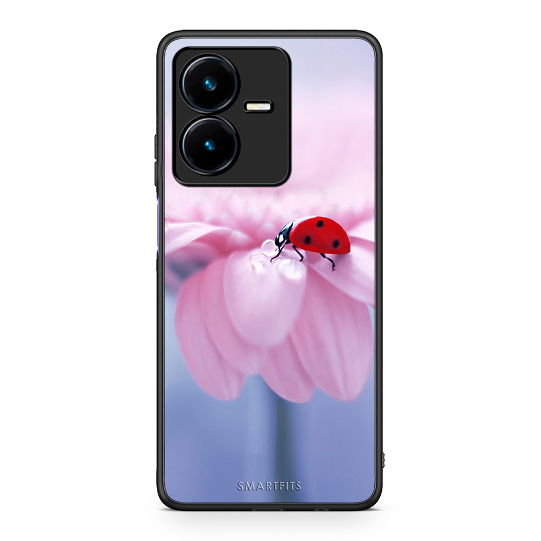 Vivo Y22s Ladybug Flower θήκη από τη Smartfits με σχέδιο στο πίσω μέρος και μαύρο περίβλημα | Smartphone case with colorful back and black bezels by Smartfits