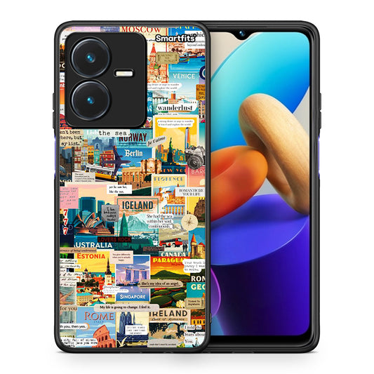 Θήκη Vivo Y22s Live To Travel από τη Smartfits με σχέδιο στο πίσω μέρος και μαύρο περίβλημα | Vivo Y22s Live To Travel case with colorful back and black bezels