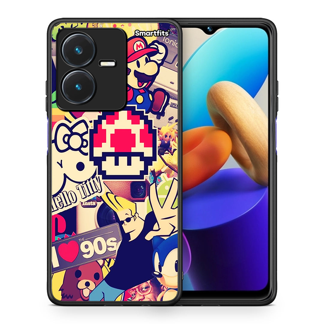 Θήκη Vivo Y22s Love The 90s από τη Smartfits με σχέδιο στο πίσω μέρος και μαύρο περίβλημα | Vivo Y22s Love The 90s case with colorful back and black bezels