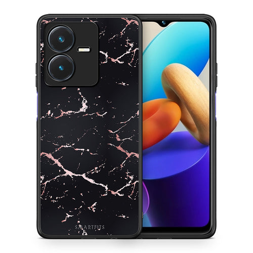 Θήκη Vivo Y22s Black Rosegold Marble από τη Smartfits με σχέδιο στο πίσω μέρος και μαύρο περίβλημα | Vivo Y22s Black Rosegold Marble case with colorful back and black bezels