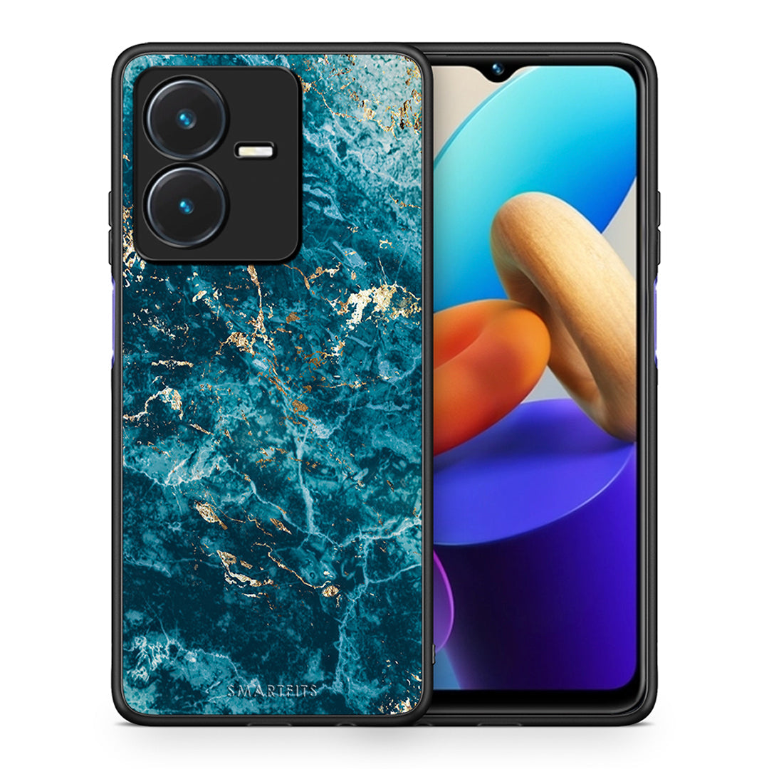 Θήκη Vivo Y22s Marble Blue από τη Smartfits με σχέδιο στο πίσω μέρος και μαύρο περίβλημα | Vivo Y22s Marble Blue case with colorful back and black bezels