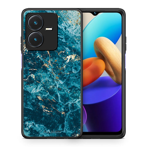 Θήκη Vivo Y22s Marble Blue από τη Smartfits με σχέδιο στο πίσω μέρος και μαύρο περίβλημα | Vivo Y22s Marble Blue case with colorful back and black bezels