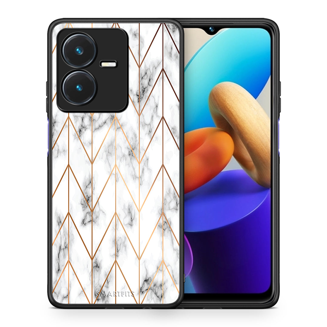 Θήκη Vivo Y22s Gold Geometric Marble από τη Smartfits με σχέδιο στο πίσω μέρος και μαύρο περίβλημα | Vivo Y22s Gold Geometric Marble case with colorful back and black bezels
