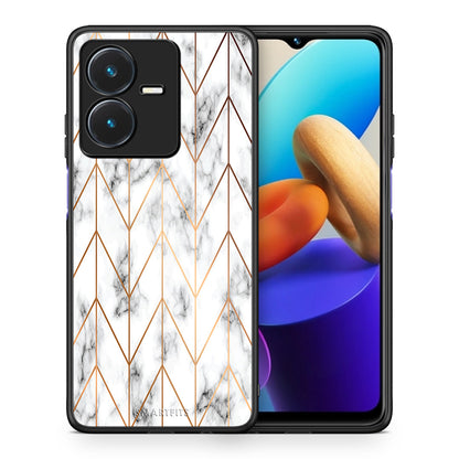 Θήκη Vivo Y22s Gold Geometric Marble από τη Smartfits με σχέδιο στο πίσω μέρος και μαύρο περίβλημα | Vivo Y22s Gold Geometric Marble case with colorful back and black bezels