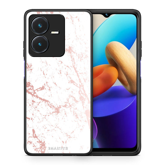 Θήκη Vivo Y22s Pink Splash Marble από τη Smartfits με σχέδιο στο πίσω μέρος και μαύρο περίβλημα | Vivo Y22s Pink Splash Marble case with colorful back and black bezels