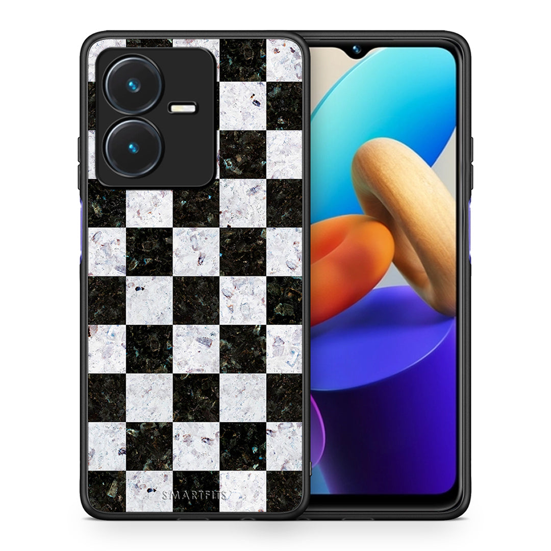 Θήκη Vivo Y22s Square Geometric Marble από τη Smartfits με σχέδιο στο πίσω μέρος και μαύρο περίβλημα | Vivo Y22s Square Geometric Marble case with colorful back and black bezels