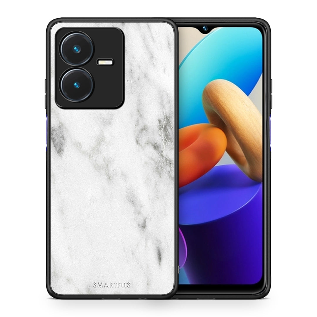 Θήκη Vivo Y22s White Marble από τη Smartfits με σχέδιο στο πίσω μέρος και μαύρο περίβλημα | Vivo Y22s White Marble case with colorful back and black bezels