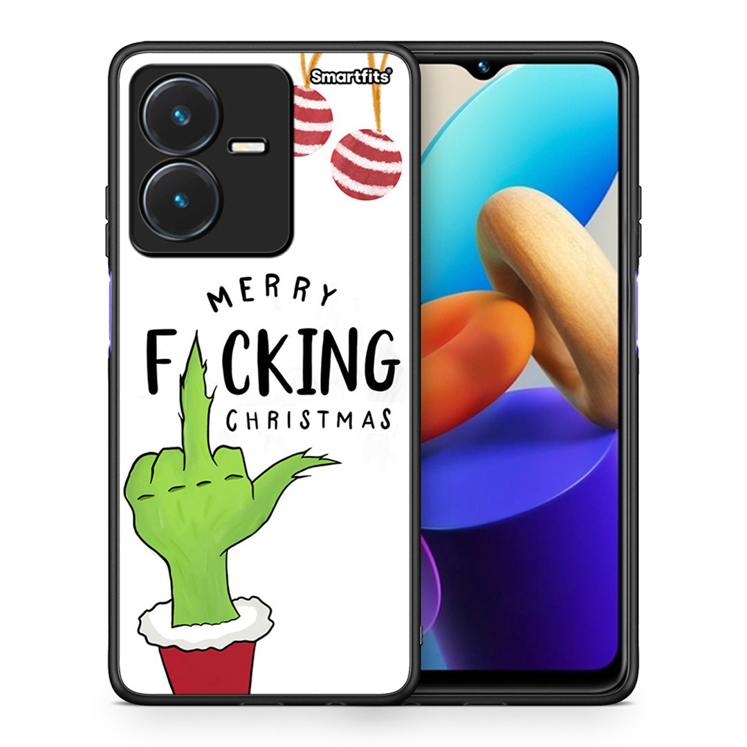 Θήκη Vivo Y22s Merry F Xmas από τη Smartfits με σχέδιο στο πίσω μέρος και μαύρο περίβλημα | Vivo Y22s Merry F Xmas case with colorful back and black bezels