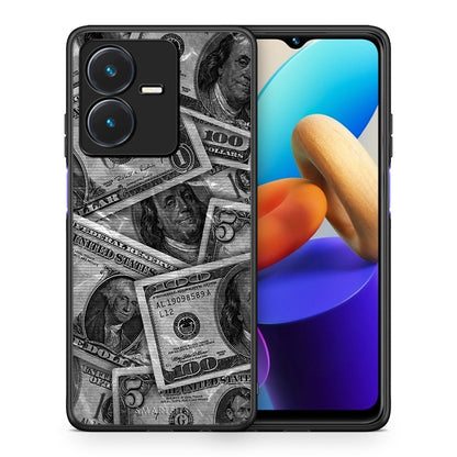 Θήκη Vivo Y22s Money Dollars από τη Smartfits με σχέδιο στο πίσω μέρος και μαύρο περίβλημα | Vivo Y22s Money Dollars case with colorful back and black bezels