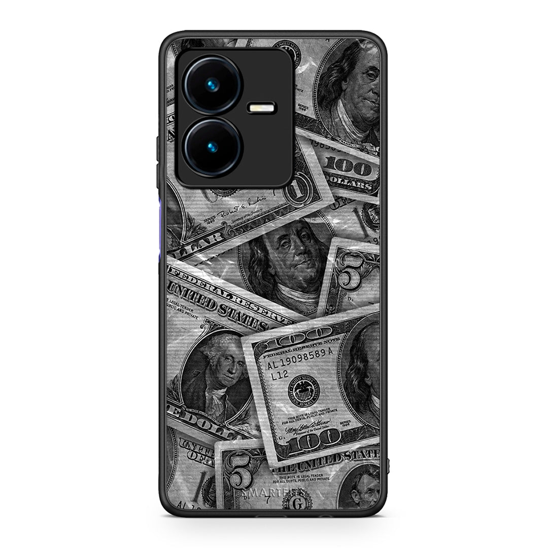 Vivo Y22s Money Dollars θήκη από τη Smartfits με σχέδιο στο πίσω μέρος και μαύρο περίβλημα | Smartphone case with colorful back and black bezels by Smartfits