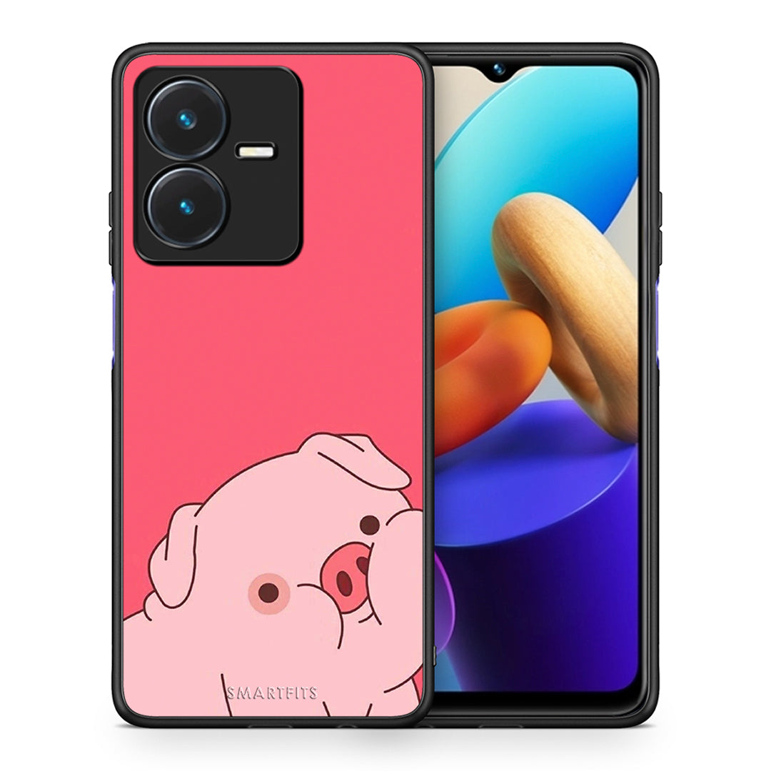 Θήκη Αγίου Βαλεντίνου Vivo Y22s Pig Love 1 από τη Smartfits με σχέδιο στο πίσω μέρος και μαύρο περίβλημα | Vivo Y22s Pig Love 1 case with colorful back and black bezels