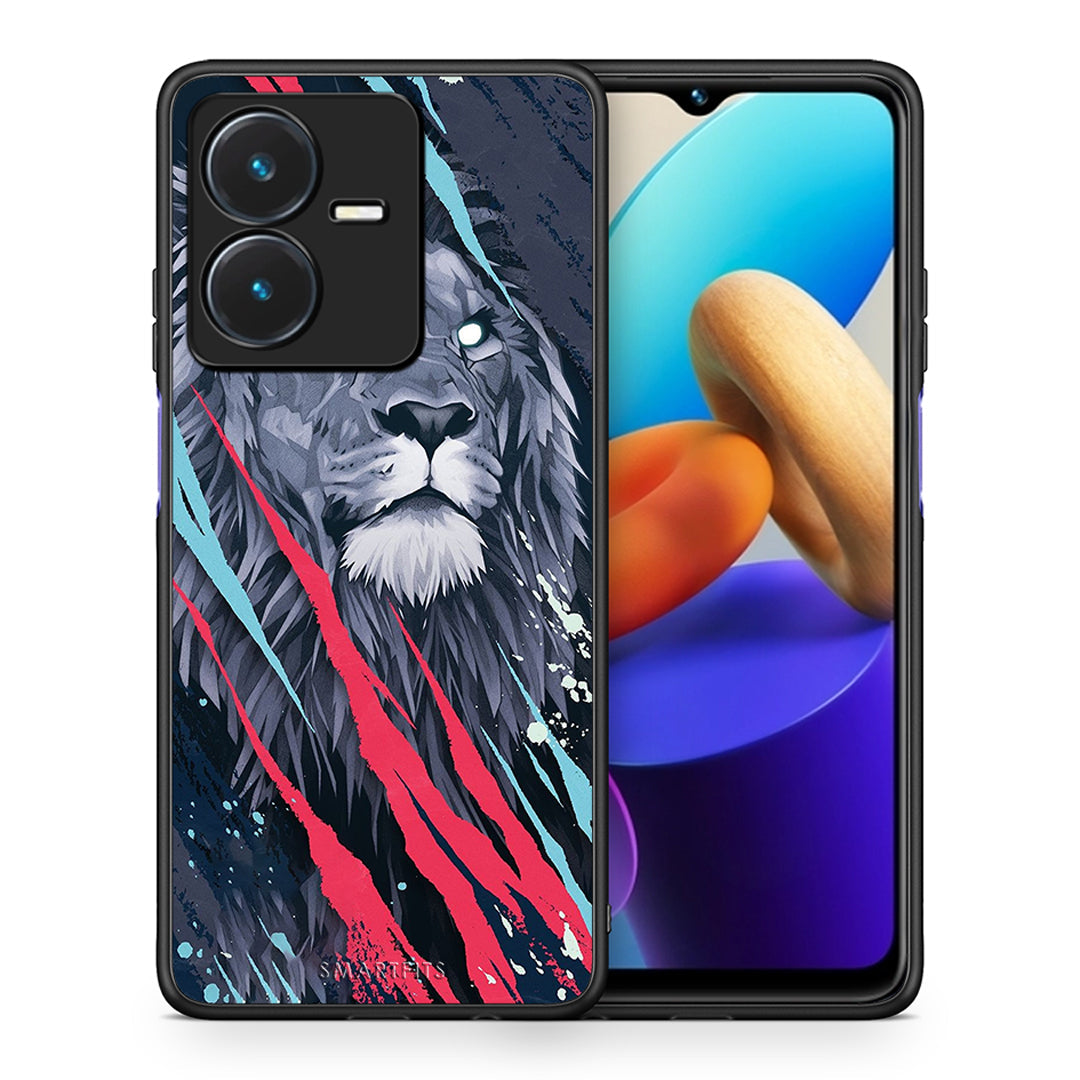 Θήκη Vivo Y22s Lion Designer PopArt από τη Smartfits με σχέδιο στο πίσω μέρος και μαύρο περίβλημα | Vivo Y22s Lion Designer PopArt case with colorful back and black bezels