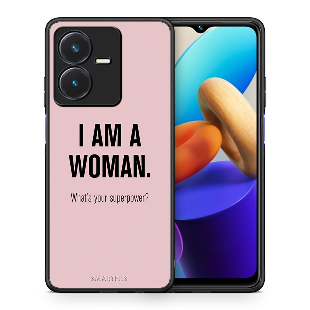 Θήκη Vivo Y22s Superpower Woman από τη Smartfits με σχέδιο στο πίσω μέρος και μαύρο περίβλημα | Vivo Y22s Superpower Woman case with colorful back and black bezels